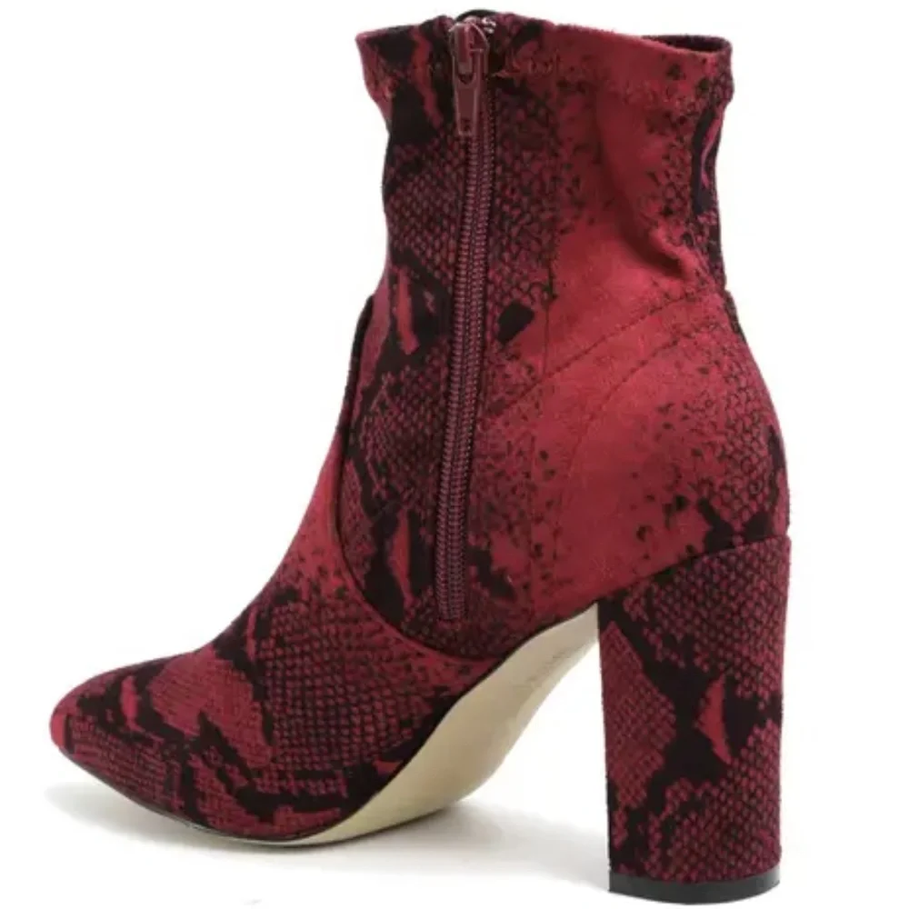Faux Suede Burgundy Block Heel Stretch Bootie 7